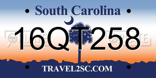 16QT258 South Carolina License Plate