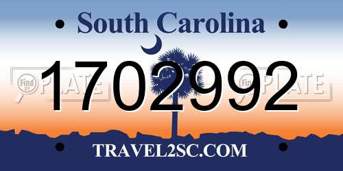 1702992 South Carolina License Plate