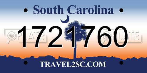 1721760 South Carolina License Plate
