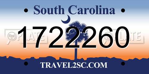 1722260 South Carolina License Plate