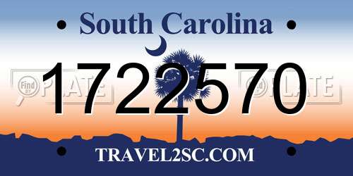 1722570 South Carolina License Plate