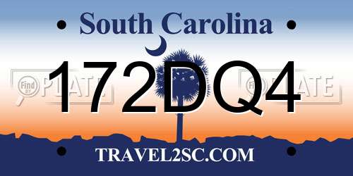 172DQ4 South Carolina License Plate