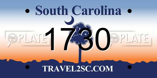 1730 South Carolina License Plate