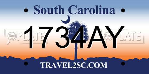 1734AY South Carolina License Plate