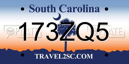 173ZQ5 South Carolina License Plate
