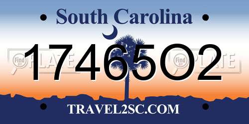 17465O2 South Carolina License Plate