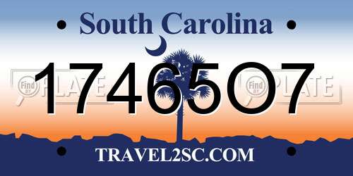17465O7 South Carolina License Plate