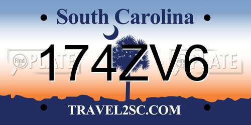 174ZV6 South Carolina License Plate