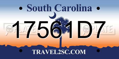 17561D7 South Carolina License Plate