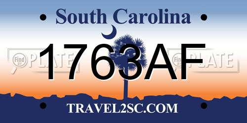 1763AF South Carolina License Plate