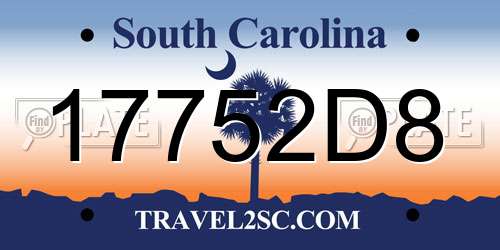 17752D8 South Carolina License Plate