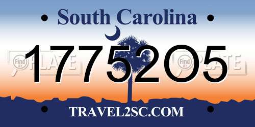 17752O5 South Carolina License Plate