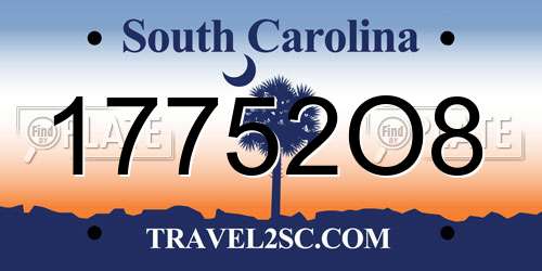 17752O8 South Carolina License Plate