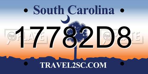 17782D8 South Carolina License Plate
