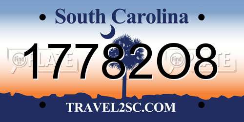 17782O8 South Carolina License Plate