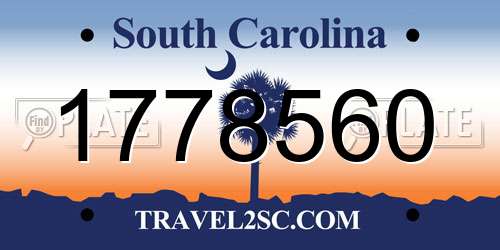 1778560 South Carolina License Plate