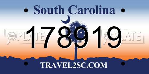 178919 South Carolina License Plate