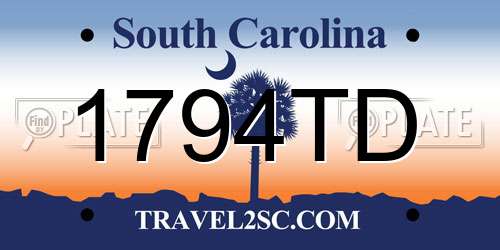 1794TD South Carolina License Plate