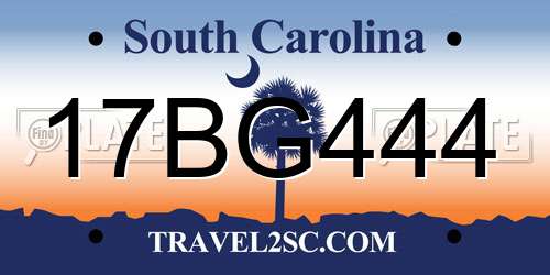 17BG444 South Carolina License Plate
