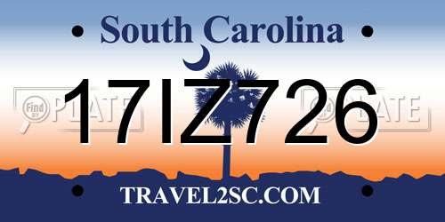 17IZ726 South Carolina License Plate
