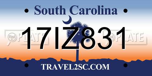 17IZ831 South Carolina License Plate