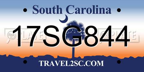 17SG844 South Carolina License Plate