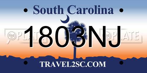 1803NJ South Carolina License Plate