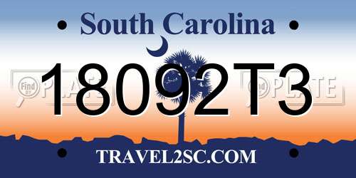 18092T3 South Carolina License Plate