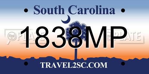 1838MP South Carolina License Plate