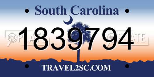 1839794 South Carolina License Plate