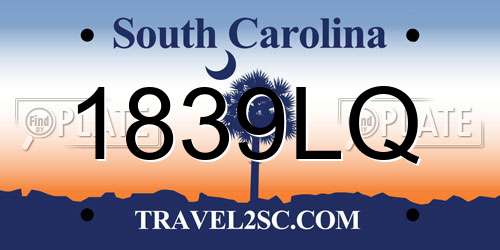 1839LQ South Carolina License Plate