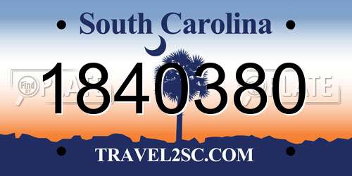 1840380 South Carolina License Plate