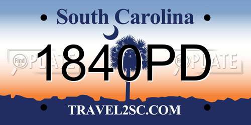 1840PD South Carolina License Plate