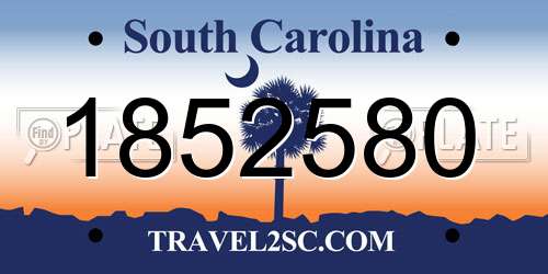 1852580 South Carolina License Plate
