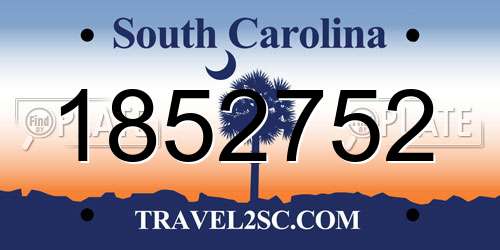 1852752 South Carolina License Plate