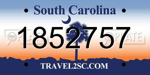 1852757 South Carolina License Plate