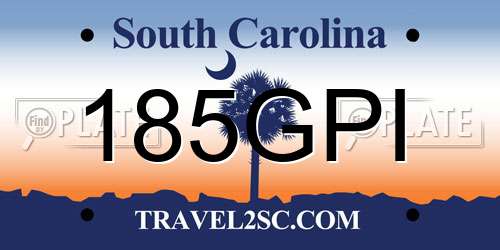 185GPI South Carolina License Plate