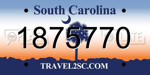 1875770 South Carolina License Plate
