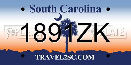 1891ZK South Carolina License Plate