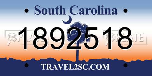 1892518 South Carolina License Plate