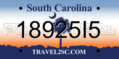18925I5 South Carolina License Plate