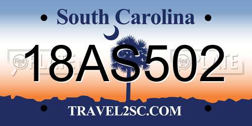 18AS502 South Carolina License Plate