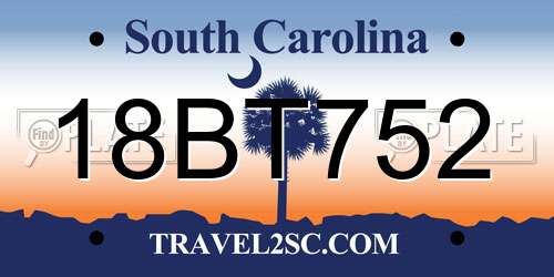 18BT752 South Carolina License Plate