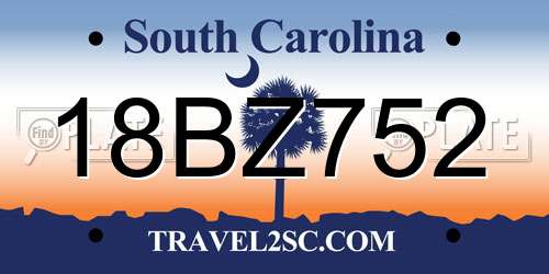 18BZ752 South Carolina License Plate