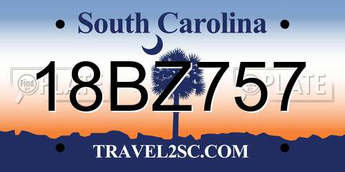 18BZ757 South Carolina License Plate