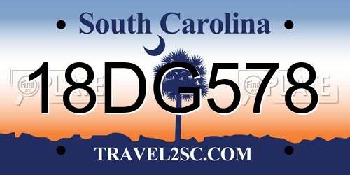 18DG578 South Carolina License Plate
