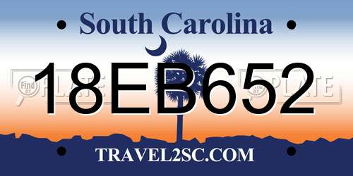 18EB652 South Carolina License Plate