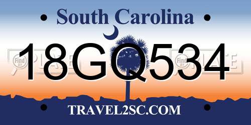 18GQ534 South Carolina License Plate