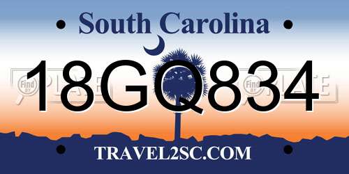 18GQ834 South Carolina License Plate