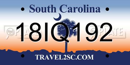 18IQ192 South Carolina License Plate
